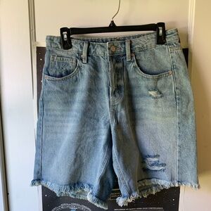 Wild Fable Light Blue Distressed High Rise Bermuda Jean Shorts, 6